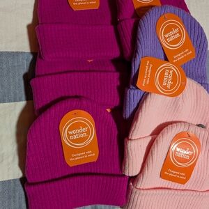 Wonder Nation Kids Beanie Hat Set - Pink and Magenta
